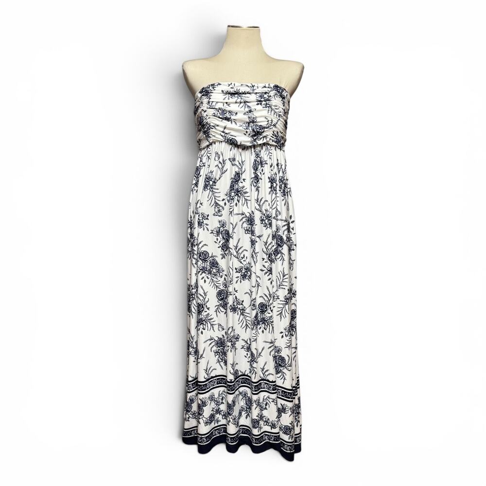 Soma Bliss Bandeau Maxi Bra Dress Jardin Toile Ivory Blue White XL